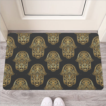 Gold Hamsa Pattern Print Rubber Doormat