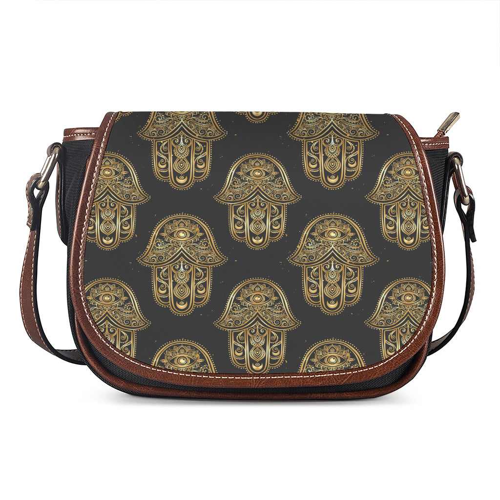 Gold Hamsa Pattern Print Saddle Bag