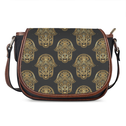 Gold Hamsa Pattern Print Saddle Bag