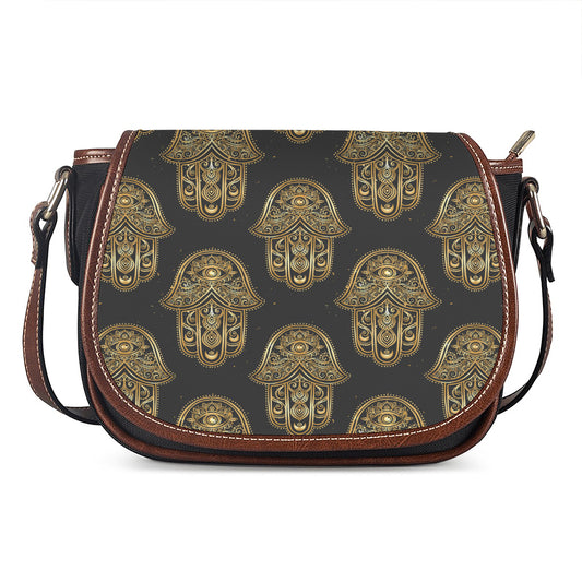 Gold Hamsa Pattern Print Saddle Bag