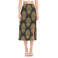 Gold Hamsa Pattern Print Side Slit Midi Skirt