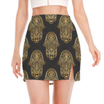 Gold Hamsa Pattern Print Side Slit Mini Skirt