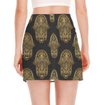 Gold Hamsa Pattern Print Side Slit Mini Skirt