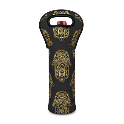 Gold Hamsa Pattern Print Single Neoprene Wine Tote