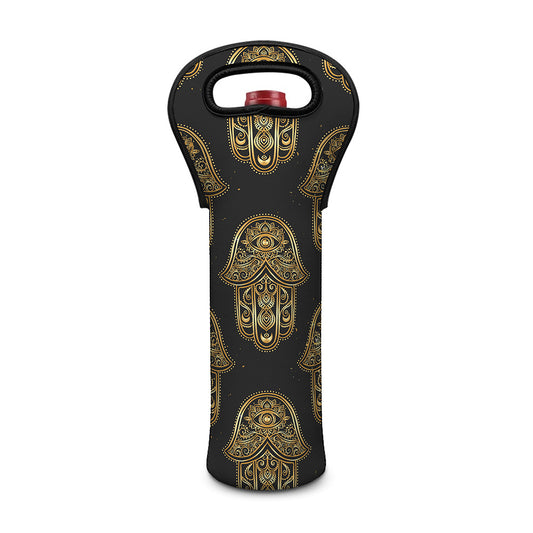 Gold Hamsa Pattern Print Single Neoprene Wine Tote