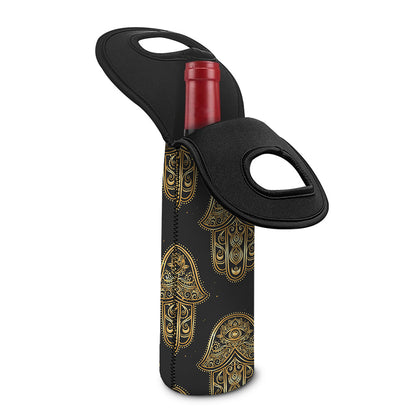 Gold Hamsa Pattern Print Single Neoprene Wine Tote