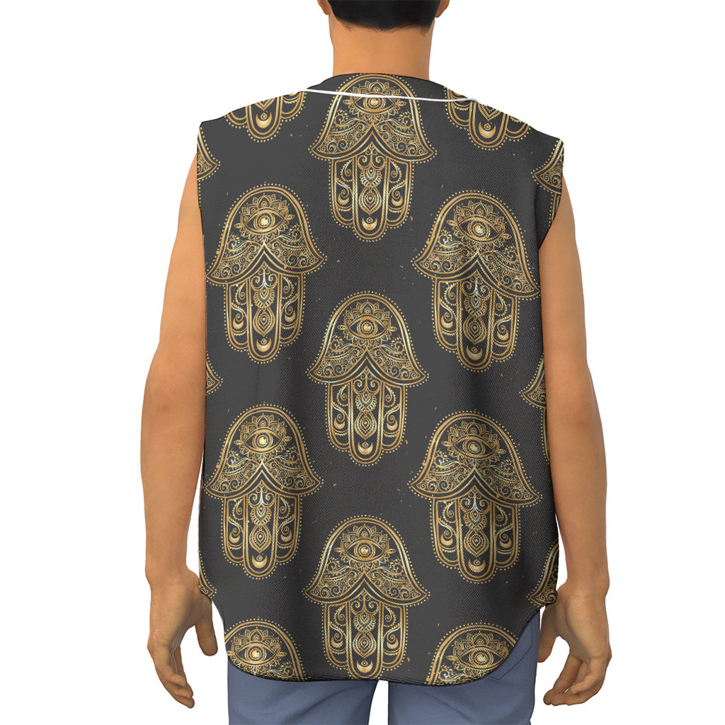 Gold Hamsa Pattern Print Sleeveless Baseball Jersey