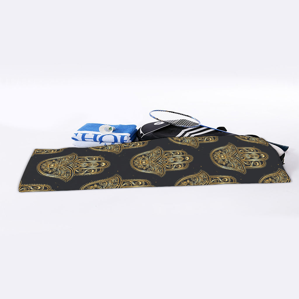 Gold Hamsa Pattern Print Sports Towel