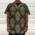 Gold Hamsa Pattern Print Textured Short Sleeve Shirt