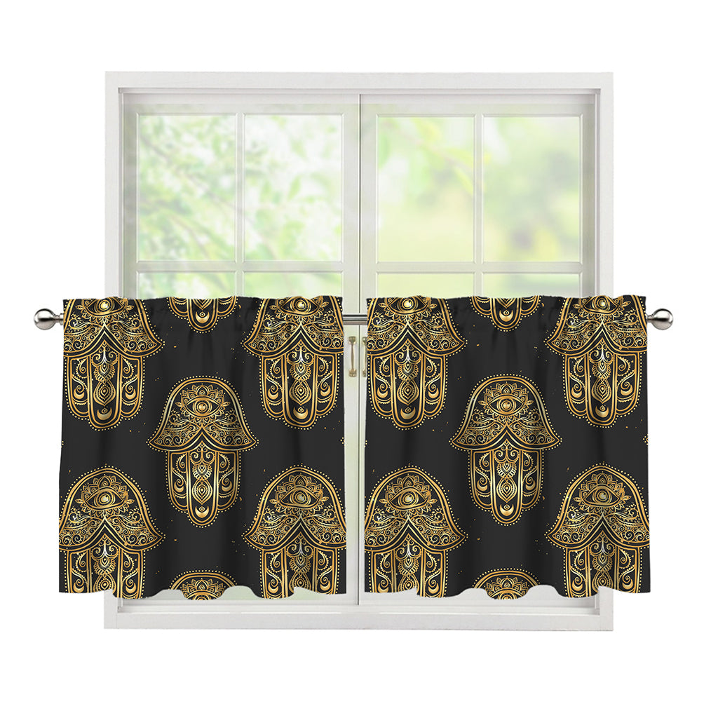 Gold Hamsa Pattern Print Tier Curtains