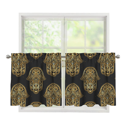 Gold Hamsa Pattern Print Tier Curtains