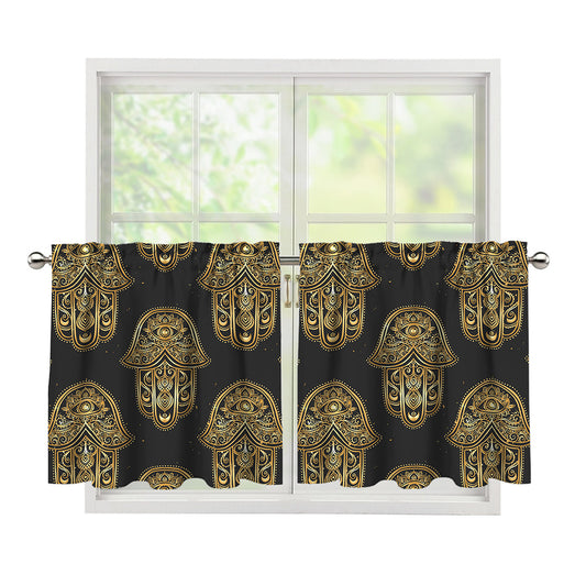 Gold Hamsa Pattern Print Tier Curtains