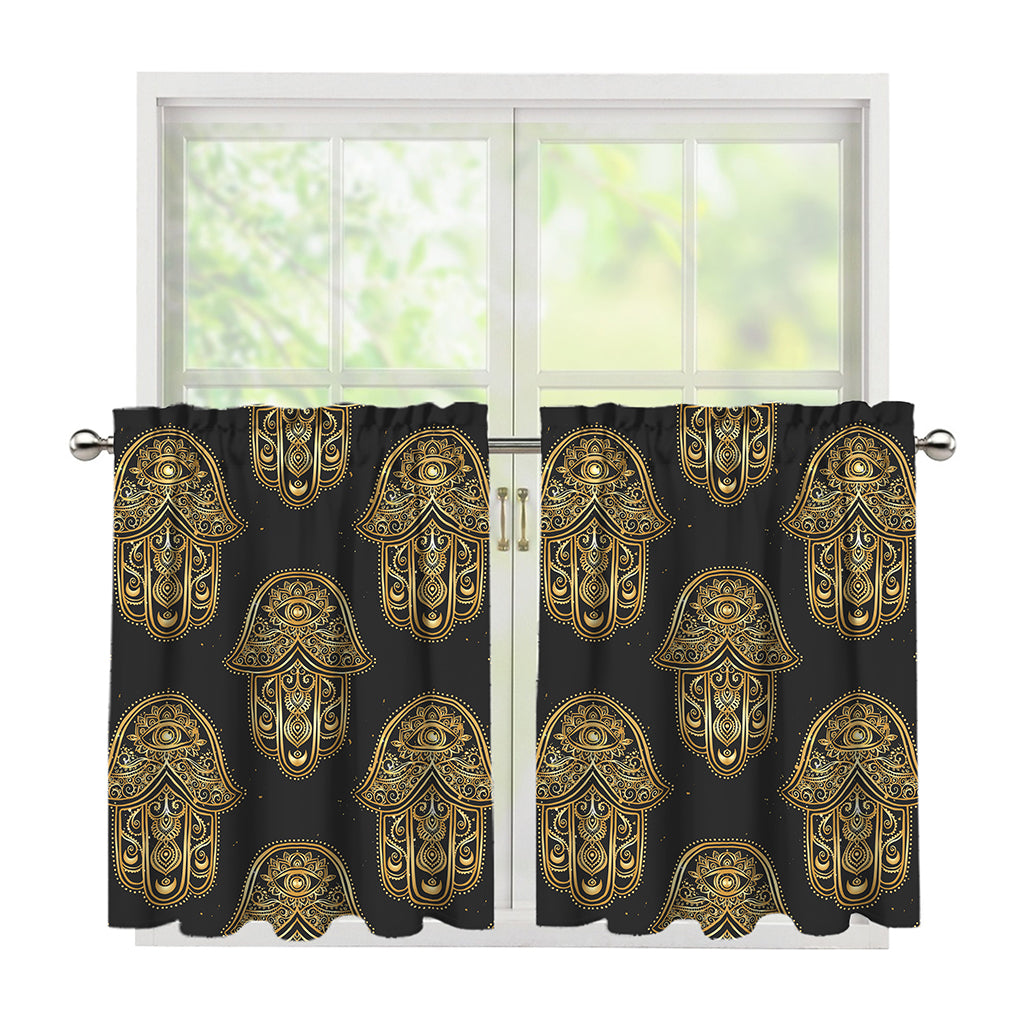 Gold Hamsa Pattern Print Tier Curtains