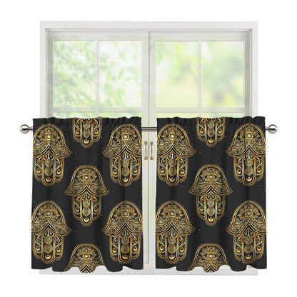 Gold Hamsa Pattern Print Tier Curtains