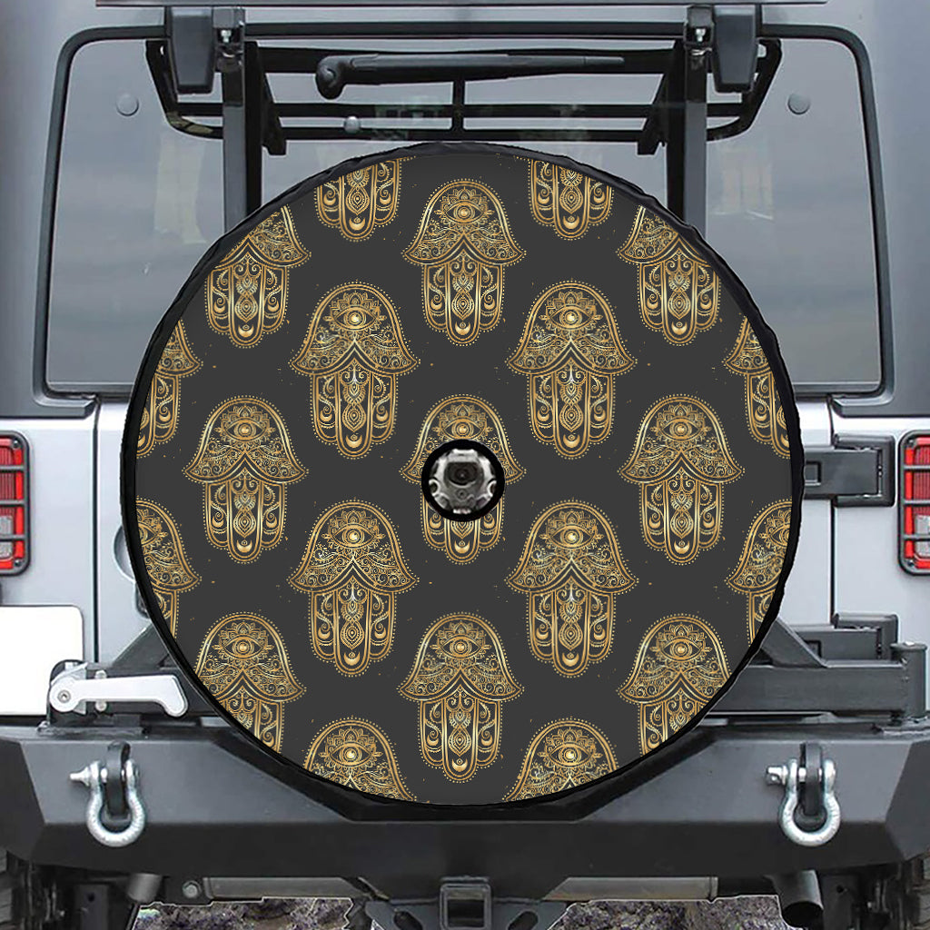 Gold Hamsa Pattern Print Tire Cover With Camera Hole