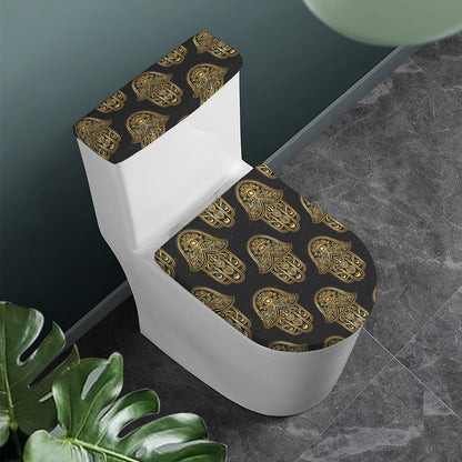 Gold Hamsa Pattern Print Toilet Lid And Tank Cover Set
