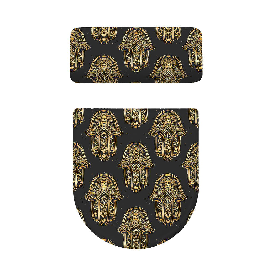 Gold Hamsa Pattern Print Toilet Lid And Tank Cover Set