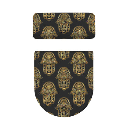 Gold Hamsa Pattern Print Toilet Lid And Tank Cover Set