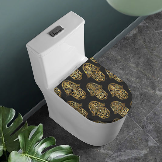 Gold Hamsa Pattern Print Toilet Lid Cover