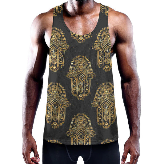 Gold Hamsa Pattern Print Training Tank Top