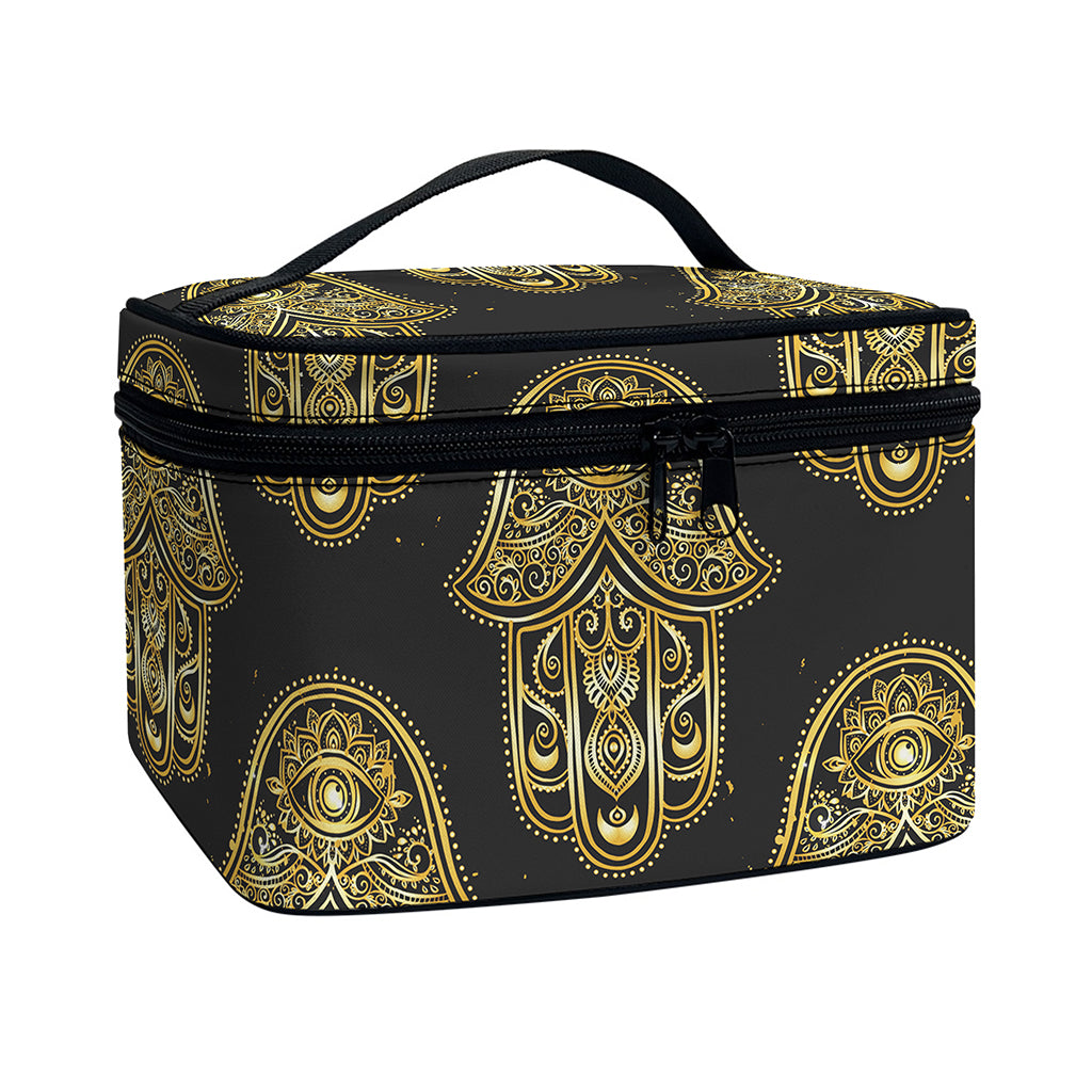 Gold Hamsa Pattern Print Travel Makeup Bag