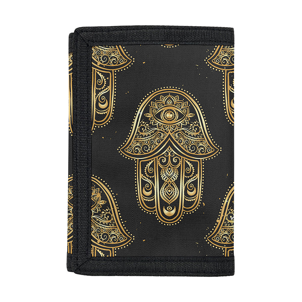 Gold Hamsa Pattern Print Trifold Wallet