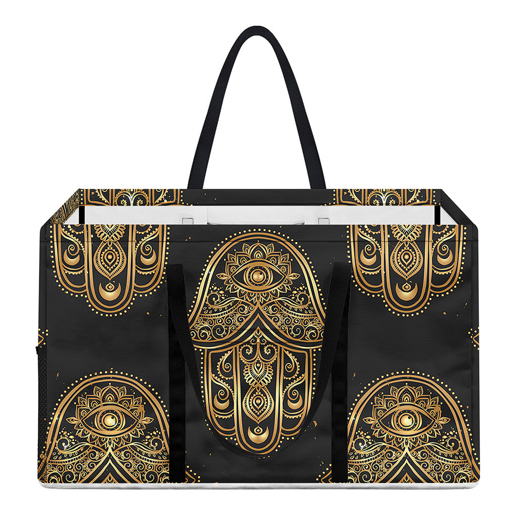 Gold Hamsa Pattern Print Utility Tote Bag