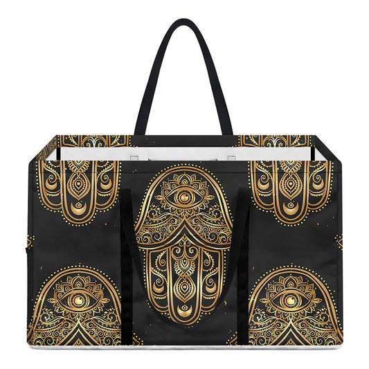 Gold Hamsa Pattern Print Utility Tote Bag