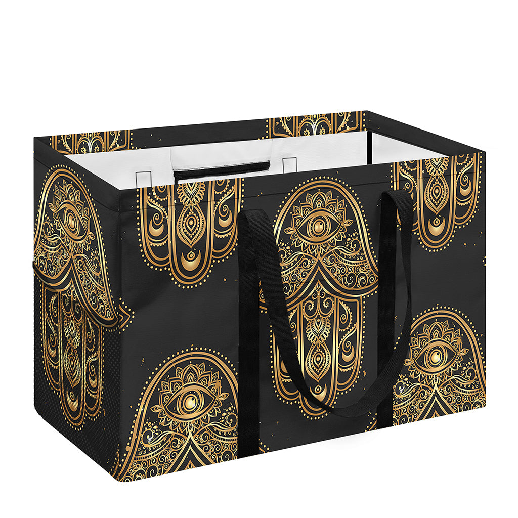Gold Hamsa Pattern Print Utility Tote Bag