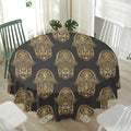 Gold Hamsa Pattern Print Waterproof Round Tablecloth