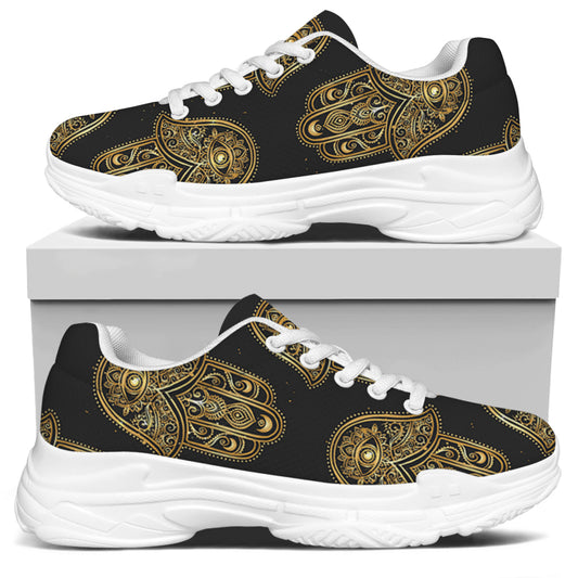 Gold Hamsa Pattern Print White Chunky Shoes