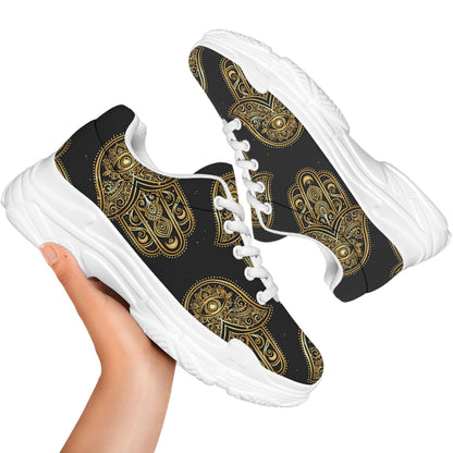 Gold Hamsa Pattern Print White Chunky Shoes