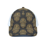 Gold Hamsa Pattern Print White Mesh Trucker Cap