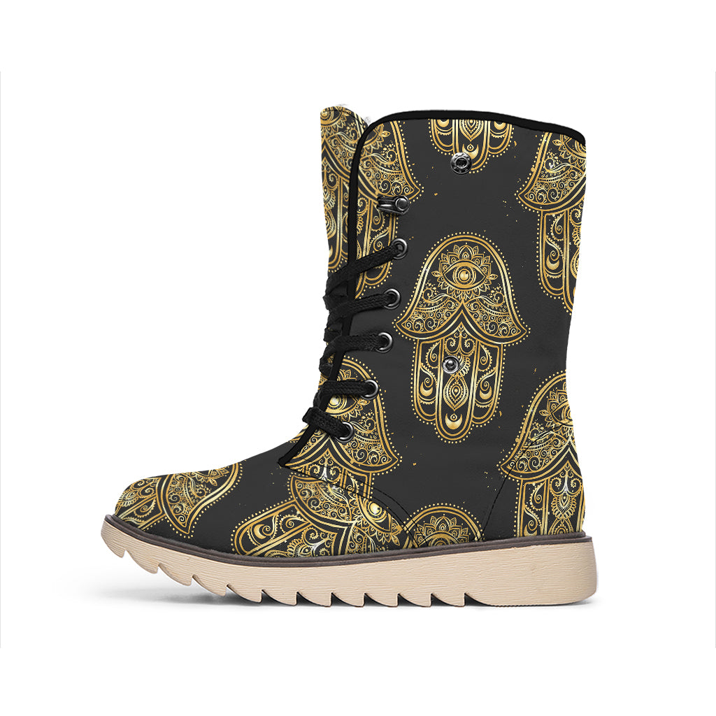 Gold Hamsa Pattern Print Winter Boots