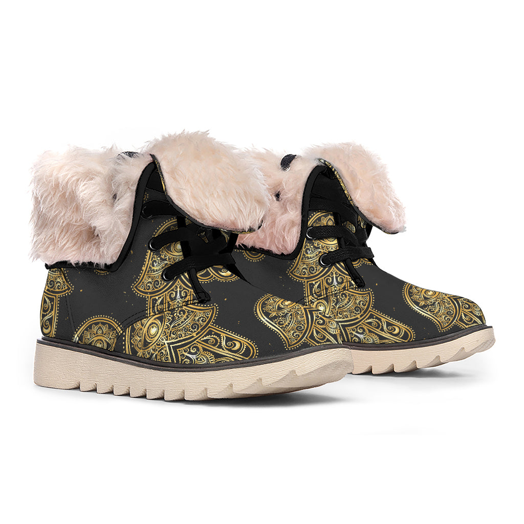 Gold Hamsa Pattern Print Winter Boots