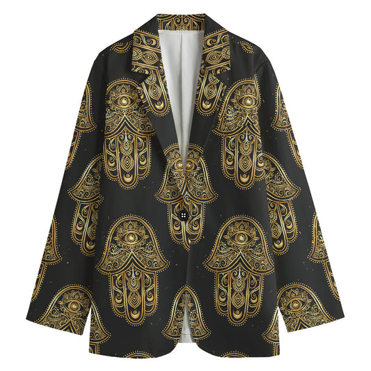 Gold Hamsa Pattern Print Women's Blazer