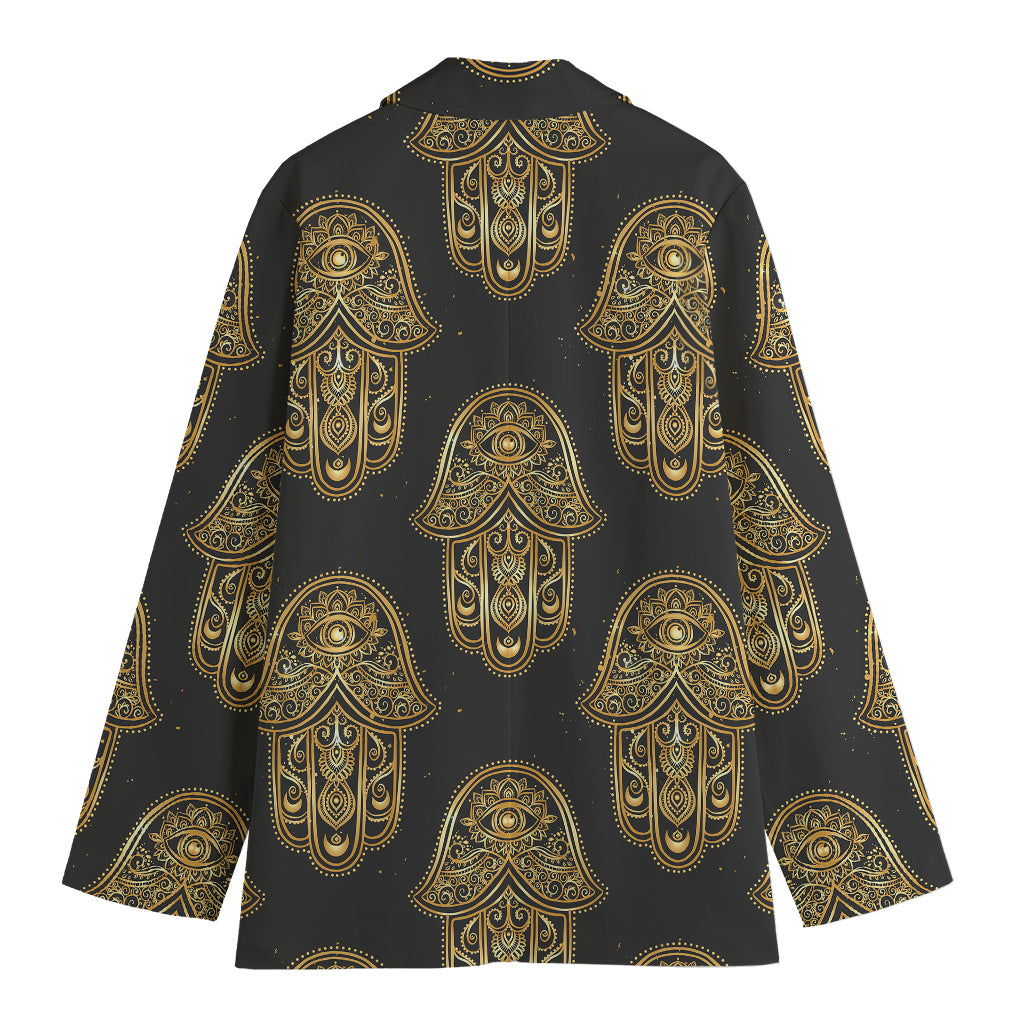Gold Hamsa Pattern Print Women's Blazer