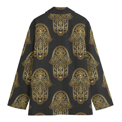 Gold Hamsa Pattern Print Women's Blazer