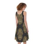Gold Hamsa Pattern Print Women's Sleeveless Dress