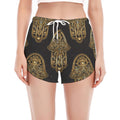 Gold Hamsa Pattern Print Women's Split Running Shorts