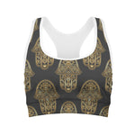 Gold Hamsa Pattern Print Women's Sports Bra