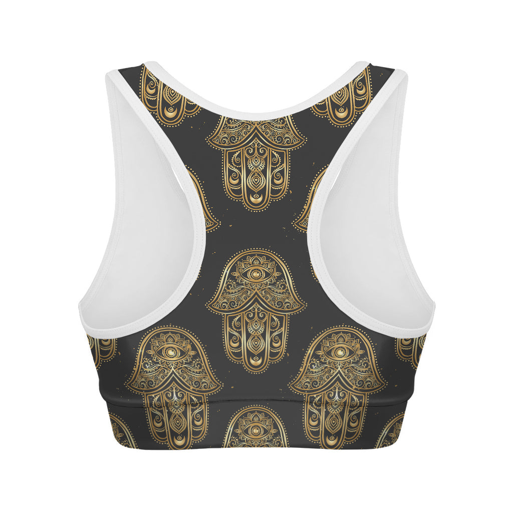 Gold Hamsa Pattern Print Women's Sports Bra