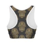 Gold Hamsa Pattern Print Women's Sports Bra