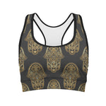 Gold Hamsa Pattern Print Women's Sports Bra