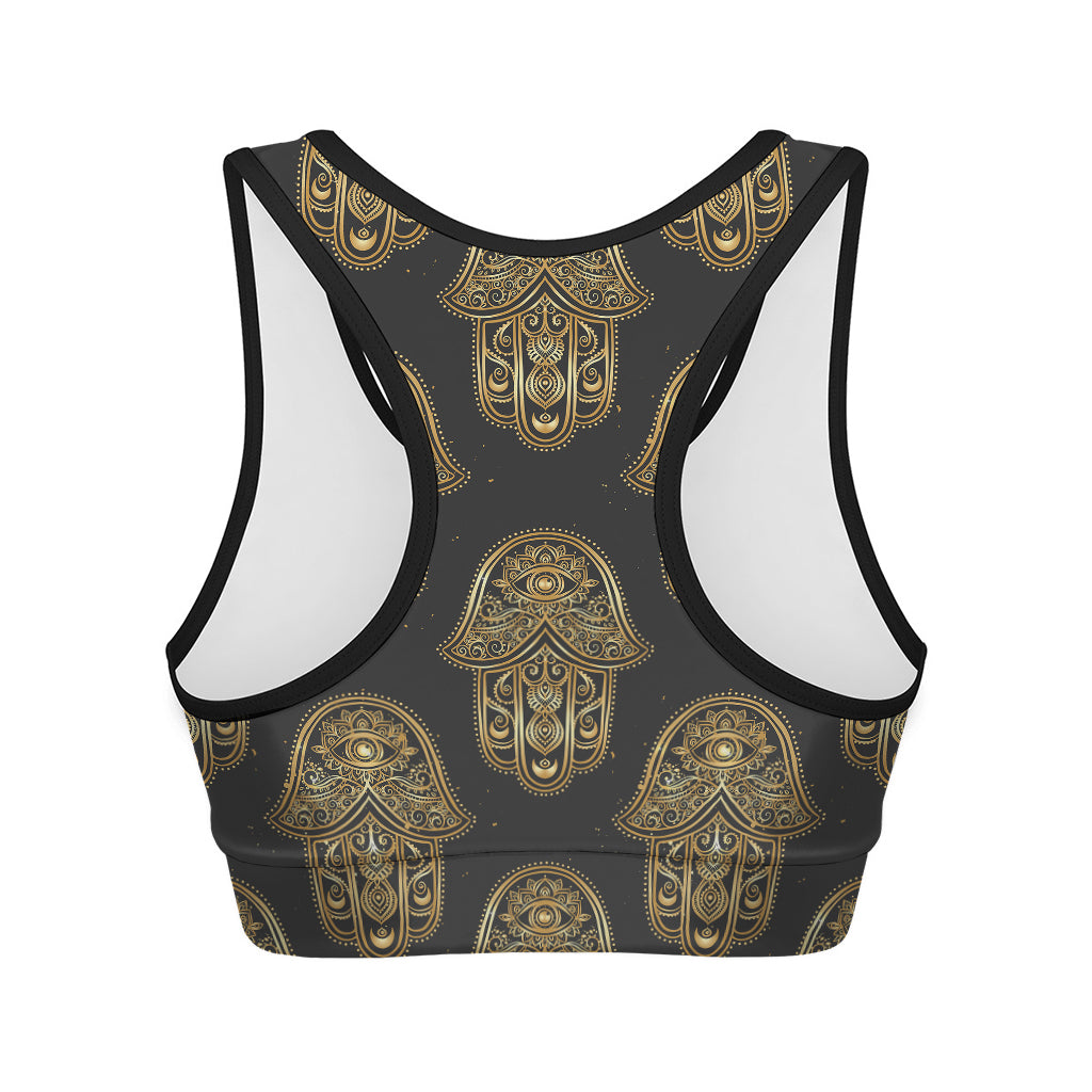 Gold Hamsa Pattern Print Women's Sports Bra