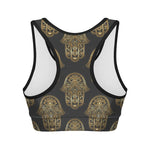 Gold Hamsa Pattern Print Women's Sports Bra