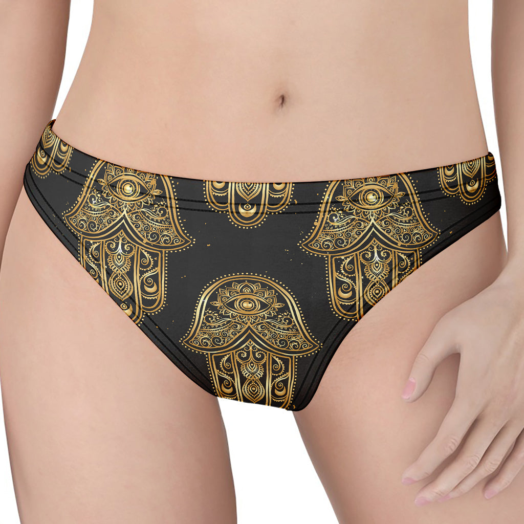 Gold Hamsa Pattern Print Women's Thong