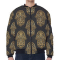 Gold Hamsa Pattern Print Zip Sleeve Bomber Jacket