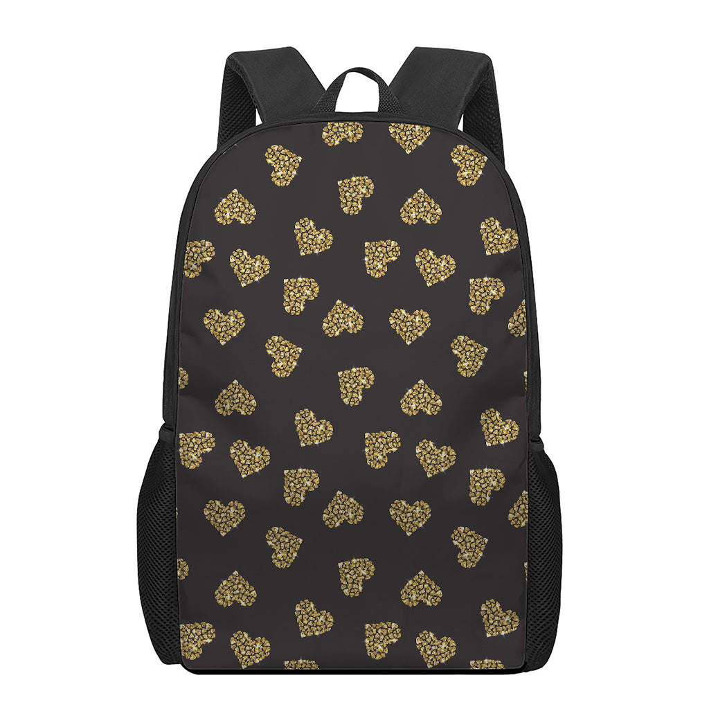Gold Heart (NOT Real) Glitter Print 17 Inch Backpack