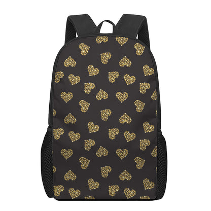 Gold Heart (NOT Real) Glitter Print 17 Inch Backpack